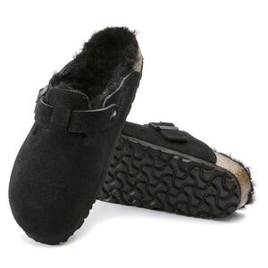 Birkenstock shearling lined suede Boston clogs